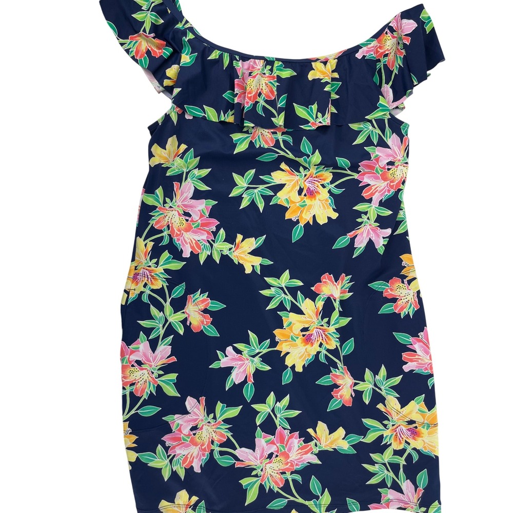 Tommy Bahama Womens Floral Ruffle Swim Dress Navy Blue SS500071‎ Size L